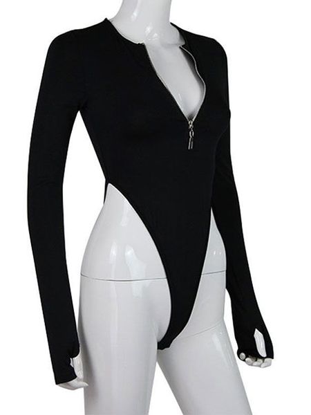 Черное женское боди с декольте и длинным рукавом 132 фото