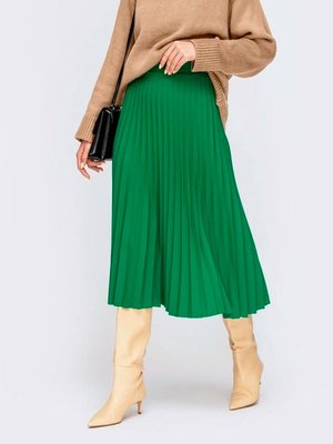 Базовая, зеленая юбка миди, плиссе 138 фото