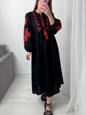 Черно-красное платье вышиванка женское 2 фото
